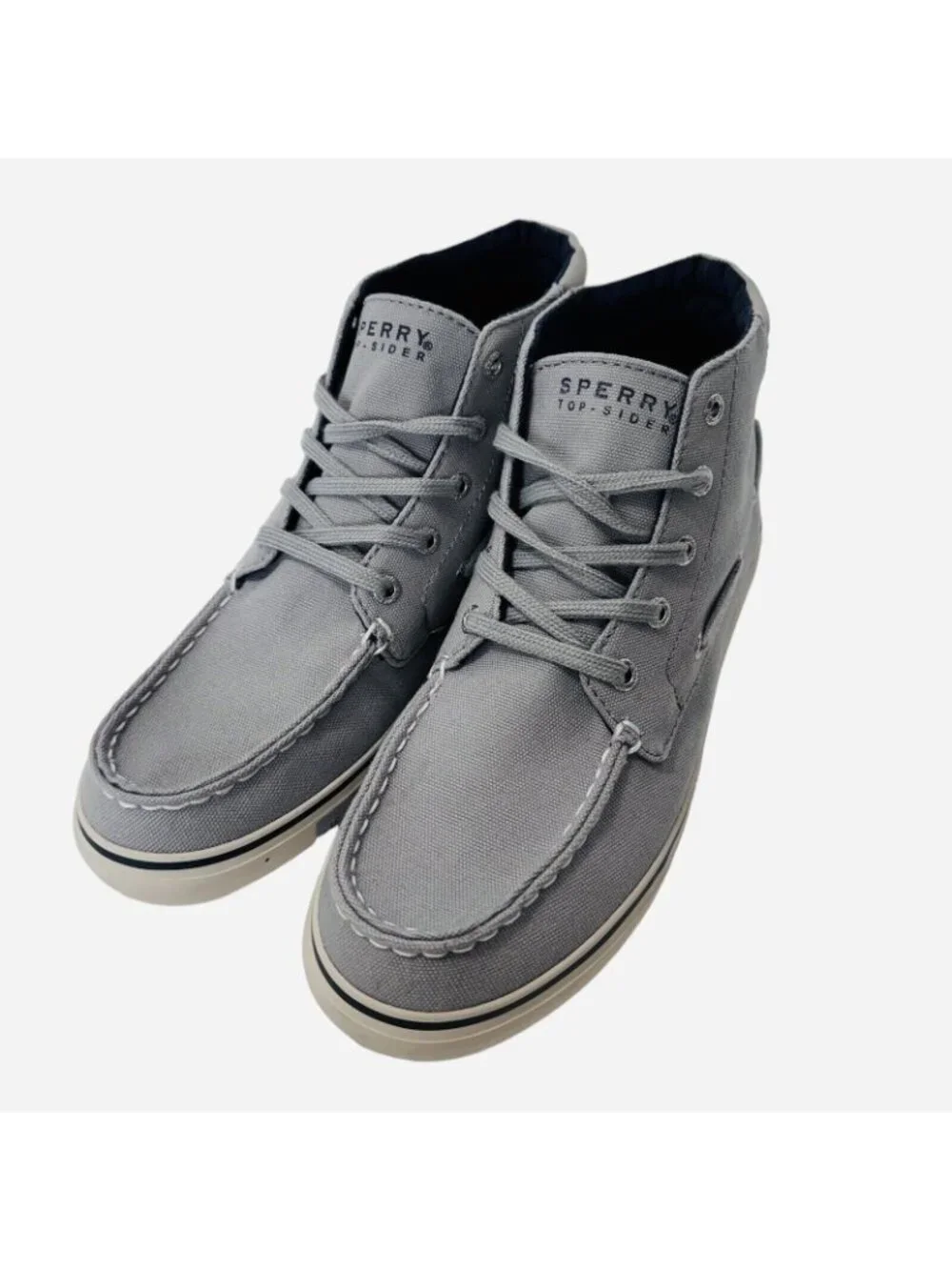 Sperry Top Sider Canvas Sneaker Women 7.5 Lace Up Hi Top Venice Sky Gray